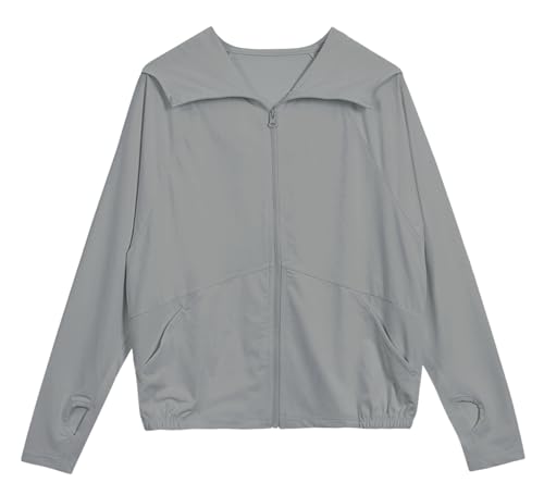 Happy Cherry Kinder UPF 50+ Sonnenschutz Jacke mit Daumenlöcher Jungen Mädchen Full Zip Langarm Sun Hoodie Shirt mit Taschen Grau 170/14-16 Jahre von Happy Cherry