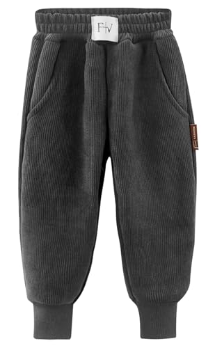 Happy Cherry Kinder Verdickte Warme Jogginghose Baumwolle Fleece Elastische Taille Sweathosen Unisex Baby Jungen Mädchen Winterhose 140CM von Happy Cherry
