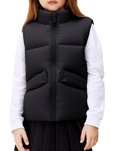 Happy Cherry - Kinder Weste Jungen Leichte Gepolsterte Mädchen Ärmellose Winterjacke Kleinkind Winterweste Warme Kinderweste Outdoorweste mit Reißverschluss für Outdoor Sport - 140-146 - Schwarz von Happy Cherry