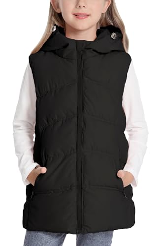 Happy Cherry - Kinder Weste Jungen mit Kapuze Mädchen Kleinkind Winterweste Ärmellose Winterjacke Gepolsterte Warme Kinderweste Outdoorweste mit Reißverschluss Outdoor Sport - 140-146 - Schwarz von Happy Cherry
