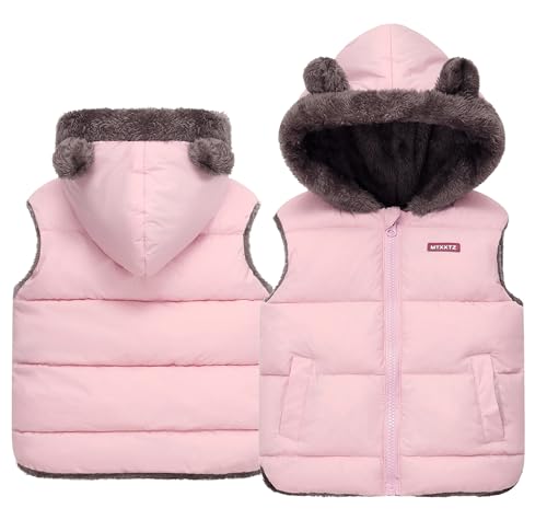 Happy Cherry Kinder Weste Kurz Steppweste Warm Winter Weste mit Reißverschluss Ärmellose Übergangsweste Outdoor Daunenweste mit Kapuze 3-4 Jahre von Happy Cherry