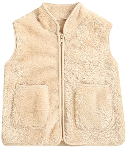 Happy Cherry Kinder Weste Mädchen Fellweste Kinder Polar Fleece Ärmellos Jacke Reißverschluss Verdicken Oberbekleidung Weiches Fleece Winter Warme Kapuzenweste mit Reißverschluss von Happy Cherry