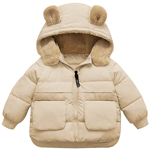 Happy Cherry Kinder Winter Kapuzenjacke Verdickt Wintermäntel mit Fleece Baby Warme Outwear Hersteller 100/DE Größe 86-92 - Beige von Happy Cherry