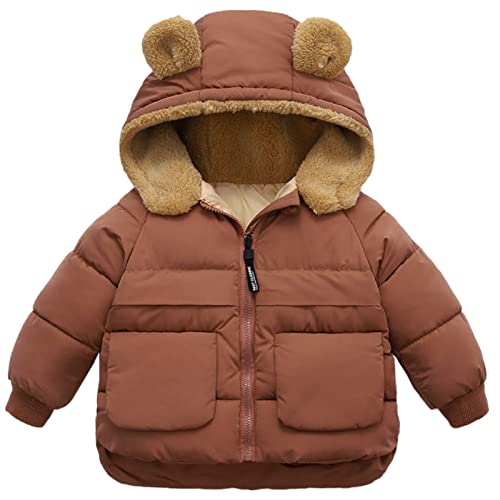 Happy Cherry Kinder Winter Kapuzenjacke Verdickt Wintermäntel mit Fleece Baby Warme Outwear Hersteller 90/DE Größe 74-80 - Braun von Happy Cherry