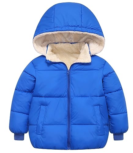 Happy Cherry Kinder Winterjacke Baby Fleece Gefütterte Mantel Winddicht Jacke Verdickte Kapuzenjacke Hersteller 100/DE Größe 86-92-Blau von Happy Cherry