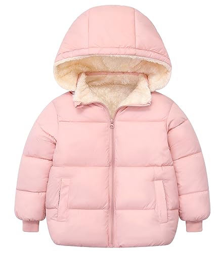 Happy Cherry Kinder Winterjacke Baby Fleece Gefütterte Mantel Winddicht Jacke Verdickte Kapuzenjacke Hersteller 110/DE Größe 98-104-Rosa von Happy Cherry