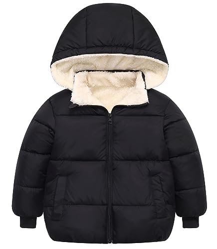 Happy Cherry Kinder Winterjacke Baby Fleece Gefütterte Mantel Winddicht Jacke Verdickte Kapuzenjacke Hersteller 110/DE Größe 98-104-Schwarz von Happy Cherry