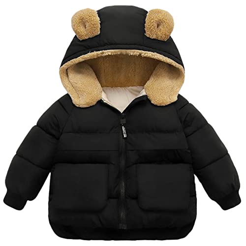 Happy Cherry Kinder Winterjacke Baby Jungen Dicke Mantel Mädchen Winddichte Jacke mit Fleece Kapuze Hersteller 110/DE Größe 92-98 - Schwarz von Happy Cherry