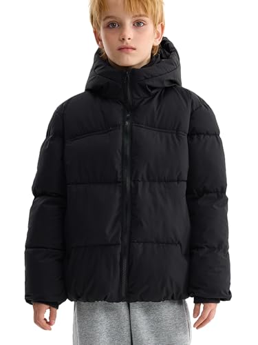 Happy Cherry - Kinder Winterjacke Jungen Mädchen Dicke Wintermantel mit Kapuze Warm Winddicht Jacke Kleinkind Winterparka Kleidung für Schnee Outdoor - 122-128 - Schwarz von Happy Cherry
