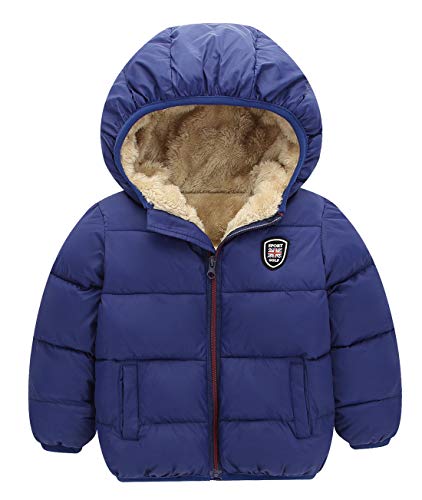 Happy Cherry Kinder Winterjacke Jungen Mädchen Gefütterte Jacke Wattierte Steppjacke Windabweisende Kapuzenjacke - Blau Größe 130 von Happy Cherry