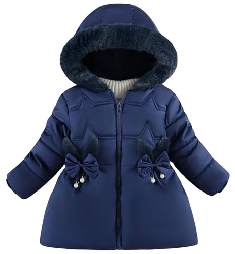 Happy Cherry Kinder Winterjacke mit Kapuze Mädchen Verdickte Baumwolle Gefütterte Jacke Warm Fleece Mäntel mit Bögen Weich Puffy Wintermantel 3-4 Jahre von Happy Cherry