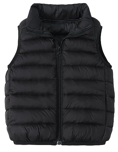 Happy Cherry Kinder Winterweste Gefütterte Stehkragen Weste Winddicht Ärmellose Jacke Baby Warme Steppweste Hersteller 140/DE Größe 128-134-Schwarz von Happy Cherry