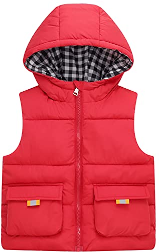 Happy Cherry Kinder Winterweste Verdickte Weste mit Kapuze Warme Softshellweste Ärmellose Jacke Hersteller 120/DE Größe 116-122 - A-Rot von Happy Cherry