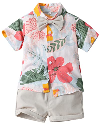 Happy Cherry Kleinkind Jungen Kurzarm Hawaii Hemd und Kurze Hose 2-teiliger Sommer Floral Button T-Shirt Shorts Outfit Kinder Strand Urlaub Kleidung 90 von Happy Cherry