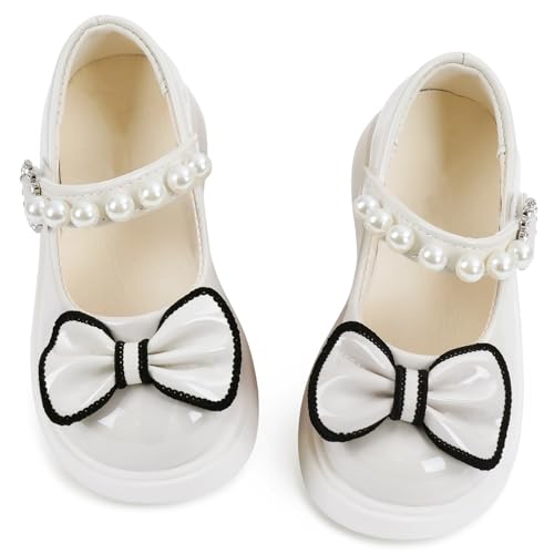 Happy Cherry Kleinkind Mädchen Mary Jane Flache Schuhe Weiß Abendschuhe Lackschuhe Schleife Prinzessin Schuhe Kommunionschuhe Schulschuhe 30 EU von Happy Cherry