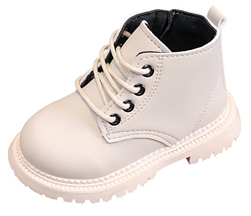 Happy Cherry Kleinkind Stiefeletten Baby Schnürstiefeletten mit Reißverschluss Mädchen Rutschfest Kurze Stiefel Jungen Wasserdicht Leder Winterschuhe 21-30 EU von Happy Cherry