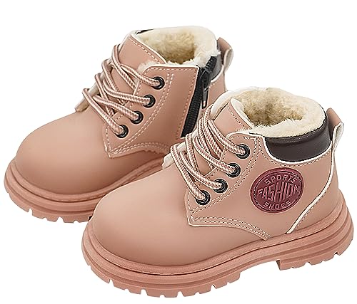 Happy Cherry Kleinkind Stiefeletten Mädchen Leder Wasserdicht Stiefel Jungen Plus Samt Kurzstiefel für Herbst Winter Kinder Winterschuhe Rutschfest Schneestiefel 24 EU von Happy Cherry