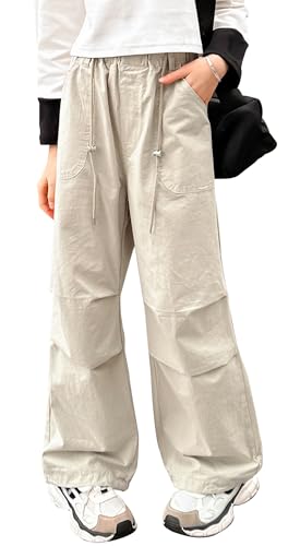 Happy Cherry - Lange Hose für Mädchen Teenager Baggy Cargohose Hip Hop Kinder Freizeithose mit Elastischem Bund Hose Cargo Tanz Jogginghose Baumwolle für Sommer Frühling Herbst - 150-160 - Beige von Happy Cherry