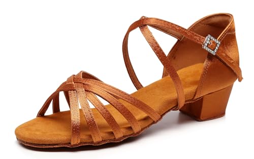 Happy Cherry - Latein Tanzschuhe Mädchen Kinder Tanz-Sandalen mit mittelhohem Absatz Dance Schuh für ChaCha Samba Salsa Tango - 34 EU - Braun von Happy Cherry