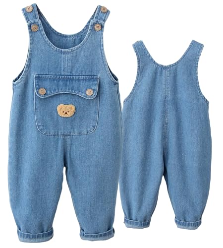 Happy Cherry Latzhose Baby Jungen Mädchen Denim Overalls Kleinkind Jeanshose Jumpsuit Kinder Denim Latzhose Washed Cotton Sommer Ärmellose Latzhose 2-3 Jahre von Happy Cherry