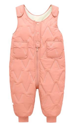 Happy Cherry - Latzhose Winter Jungen Mädchen Dicker Baby-Overall Winteroverall mit Gepolstertem Futter Schneehose Ärmellose Warme Hosenträgerhose Feder-Schneeoverall Kinder - 9-12 Monate - Rosa von Happy Cherry