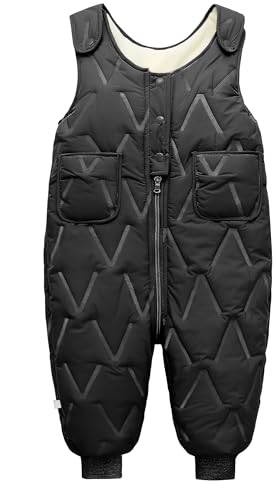 Happy Cherry - Latzhose Winter Jungen Mädchen Dicker Baby-Overall Winteroverall mit Gepolstertem Futter Schneehose Ärmellose Warme Hosenträgerhose Feder-Schneeoverall Kinder - 9-12 Monate - Schwarz von Happy Cherry