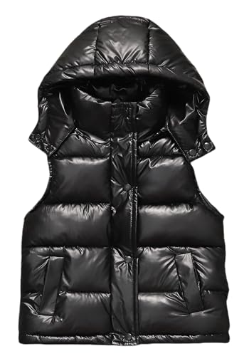 Happy Cherry Leichte Daunenweste Jungen Mädchen Winter Kapuzenweste Ärmellose Jacke Freien Steppweste mit Kapuze Frühling Herbst Winter Outfits Schwarz 13-14 Jahre von Happy Cherry