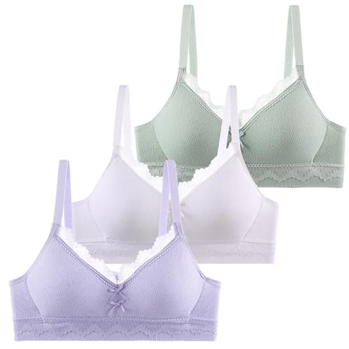 Happy Cherry Leichter Atmungsaktiver BH für Mädchen Teenagerin 3 Stück T-Shirt-BH Voller Abdeckung Weichem Halt Basic Verstellbare Schulterhalter BH 75A von Happy Cherry