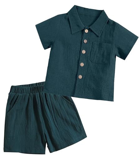 Happy Cherry - Leinenanzug Sommer Jungen Baby Kinderkleidung Solide Farbe Kinder Bekleidungsset Baumwolle Neugeborene 2-teiliges Set kinder Kleider Kurzärmeliges Hemd Shorts - 12-18 Monate - Grün von Happy Cherry