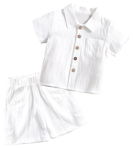 Happy Cherry - Leinenanzug Sommer Jungen Baby Kinderkleidung Solide Farbe Kinder Bekleidungsset Baumwolle Neugeborene 2-teiliges Set kinder Kleider Kurzärmeliges Hemd Shorts - 12-18 Monate - Weiß von Happy Cherry