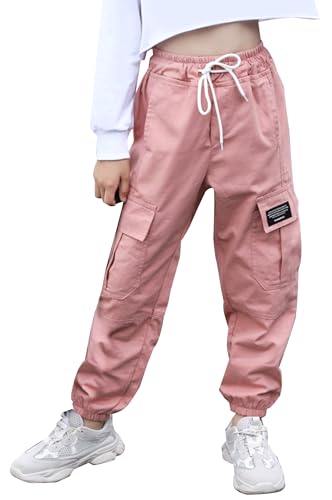 Happy Cherry Lose Cargo Hosen für Mädchen Kinder Manschetten Elastische hohe Taillentaschen Ziehen an Work Combat Bottoms Casual Sport Rosa 160 für 13-15 Jahre von Happy Cherry