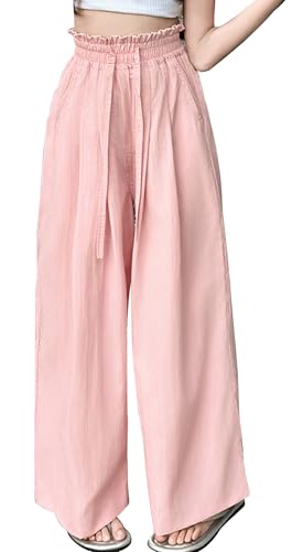 Happy Cherry Mädchen Anti-Moskito Sommerhose Kinder Baggy Leicht Atmungsaktiv Jogginghose Weites Bein Sporthose Y2K Hoher Taille Outdoor Pants 170CM von Happy Cherry