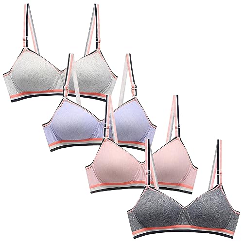 Happy Cherry Mädchen BH aus Baumwolle Sport BH Bügellos Bralette Sportunterwäsche mit Verstellbarer Schultergurt 4 Stück-A-Größe L/80AB von Happy Cherry