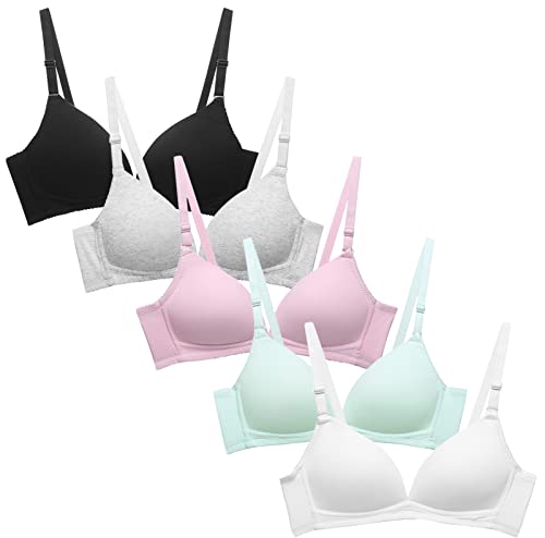 Happy Cherry Mädchen BH ohne Bügel Teenager Baumwolle Unterwäsche Sport Bralette mit Verstellbarer Schultergurt 5 Stück-A-Größe L/80AB von Happy Cherry