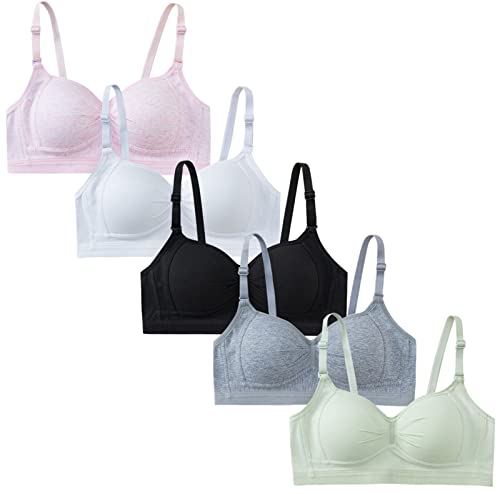 Happy Cherry Mädchen BH ohne Bügel Teenager Baumwolle Unterwäsche Sport Bralette mit Verstellbarer Schultergurt 5 Stück-B-Größe L/80AB von Happy Cherry