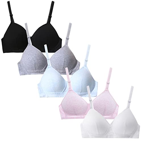 Happy Cherry Mädchen BH ohne Bügel Teenager Baumwolle Unterwäsche Sport Bralette mit Verstellbarer Schultergurt 5 Stück-C-Größe L/80AB von Happy Cherry