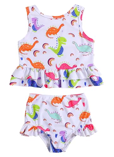 Happy Cherry - Mädchen Badeanzug Sommer Tankini Set mit Ärmellose Oberteile Brief 2 Pieces Bademode Kinder Blumendrucke für Schwimmen Strand Surfen - 3-4 Jahre - Weiß von Happy Cherry