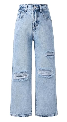 Happy Cherry Mädchen Baggy Jeanshose Y2K High Waist Straight Vintage Denim Hose Breites Bein Loose Hosen Hip Hop Locker Freizeithose Streetwear 9-10 Jahre von Happy Cherry