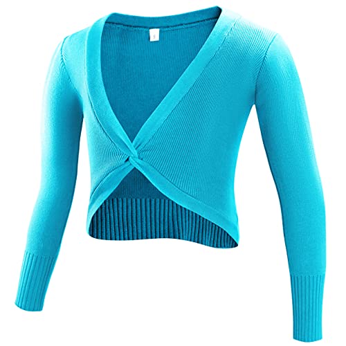 Happy Cherry Mädchen Ballett Wickeljacke Kinder Ballettkleidung Gymnastik Tanz Ballettjacke Gestrickt Sweatshirts Hersteller L/DE Größe 140-146-A-Blau von Happy Cherry