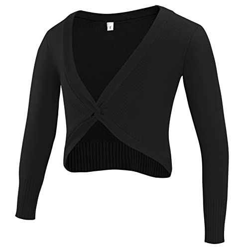 Happy Cherry Mädchen Ballett Wickeljacke Kinder Ballettkleidung Gymnastik Tanz Ballettjacke Gestrickt Sweatshirts Hersteller L/DE Größe 140-146-A-Schwarz von Happy Cherry