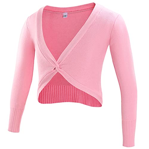 Happy Cherry Mädchen Ballett Wickeljacke Kinder Ballettkleidung Gymnastik Tanz Ballettjacke Gestrickt Sweatshirts Hersteller M/DE Größe 128-134-A-Rosa von Happy Cherry