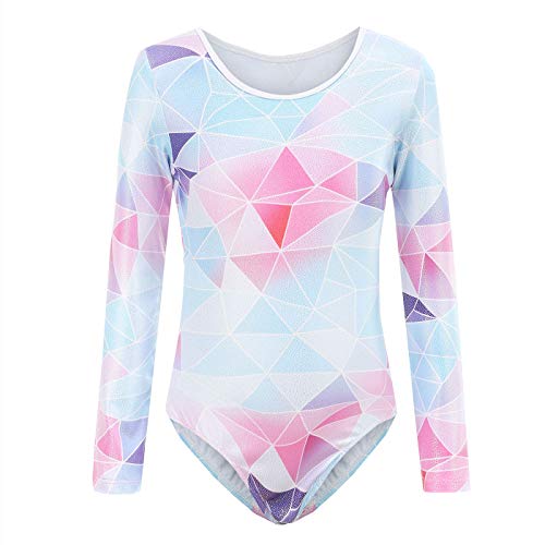 Happy Cherry Mädchen Ballettkleidung Gymnastik Tanzanzug Glänzend Weich Elastisch Trikot Ganzkörper Yoga Ballettanzug Steigung (Geometrie Langarm, 7-8 Jahre) von Happy Cherry