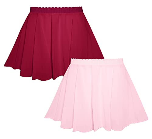 Happy Cherry Mädchen Ballettrock Kinder Tanz Rock Tüll Ballett Minirock Weich Atmungsaktiv Chiffon Wickelrock BallettKleidung 2 Stück in Rot Rosa 140 von Happy Cherry