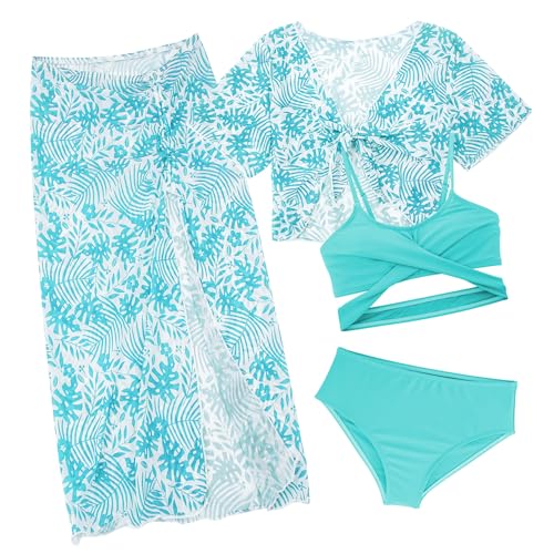 Happy Cherry Mädchen Bikini Set 4 Stück Teen Badeanzug Kinder Bademode mit Cover Up Separate Badebekleidung mit Abnehmbaren BH Pads Schnell Trocknend Badeanzüge 8-9 Jahre von Happy Cherry