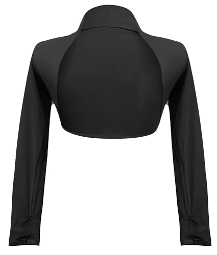 Happy Cherry Mädchen Bolerojacke Open Front Ballett Wickeljacke Kinder Lange Ärmel Elegant Gymnastik Tanz Cardigan Festlich Shrug Tanztops 160 Schwarz von Happy Cherry