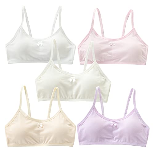 Happy Cherry Mädchen Bustier BH Baumwolle Bra 2er/5er Pack Mädchen Klassische BHS Set Sport BH Trägertop für Kinder Tweens Teenager-Weiß+Rosa+Lila+Gelb+Hautfarbe-12 Jahre-16 Jahre von Happy Cherry