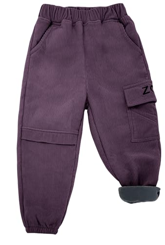 Happy Cherry Mädchen Cordhose Gefüttert Lange Winterhose mit Elastischem Bund Kinder Jogginghose mit Taschen Warme Freizeithose 140 von Happy Cherry