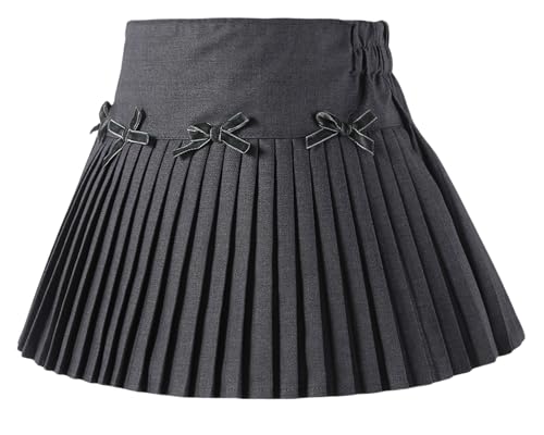 Happy Cherry Mädchen Falten Rock Elegante Plissee Minirock Hohe Taille Faltenröcke Einfarbig Schleife Faltenrock Schule Tennis Rock Grau 110 von Happy Cherry