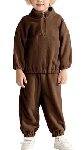 Happy Cherry Mädchen Fleece Kleidung Outfit Jungen Zipped Oberbekleidung & Hose Anzug Kleinkinder Freizeitkleidung Sets Zweiteiler Sweatsuits Braun für Winter Herbst 100 von Happy Cherry