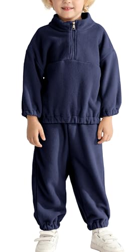 Happy Cherry Mädchen Fleece Kleidung Outfit Jungen Zipped Oberbekleidung & Hose Anzug Kleinkinder Freizeitkleidung Sets Zweiteiler Sweatsuits Marineblau für Winter Herbst 100 von Happy Cherry
